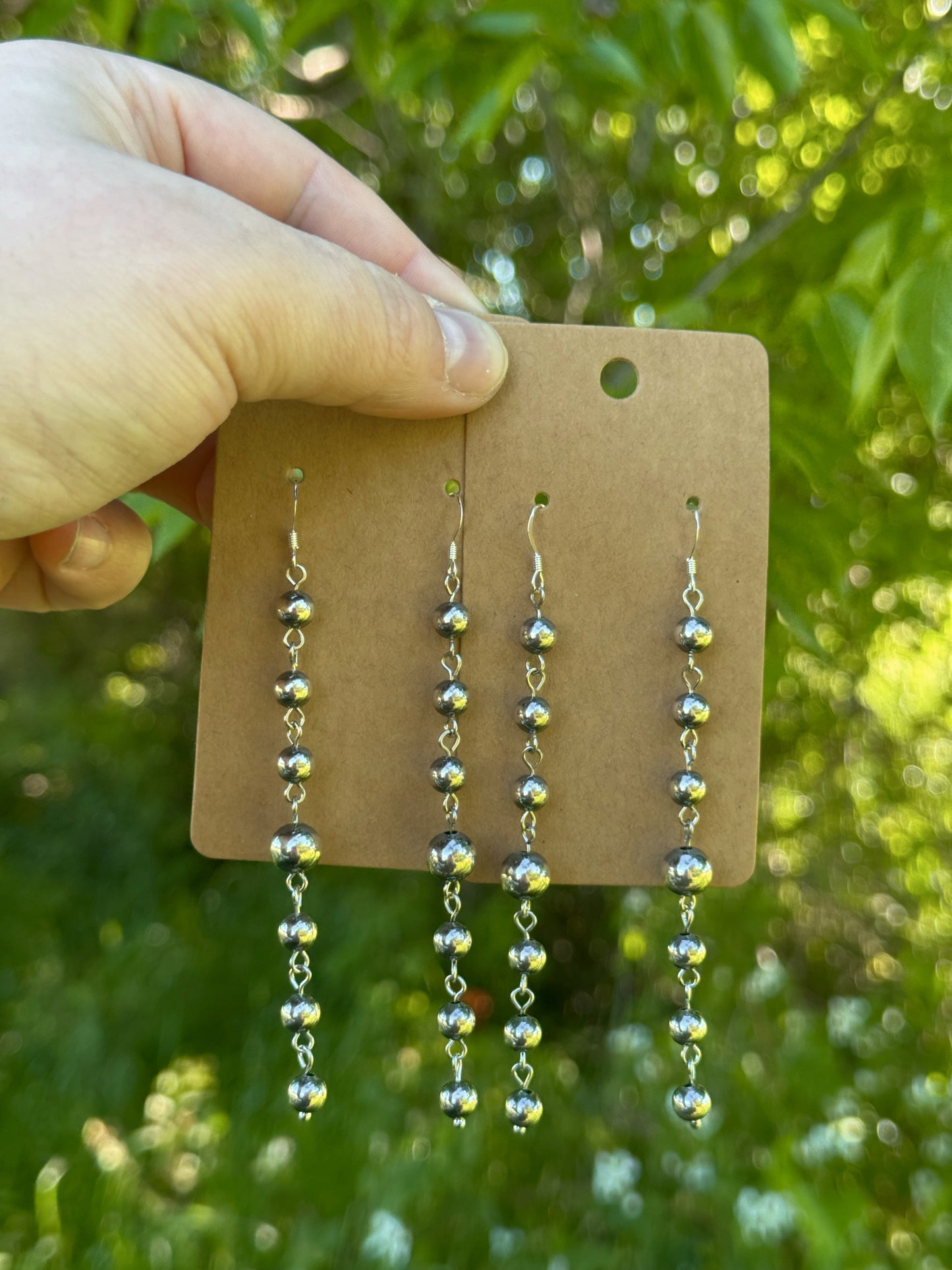 Long Dangle Sterling Bead Earrings