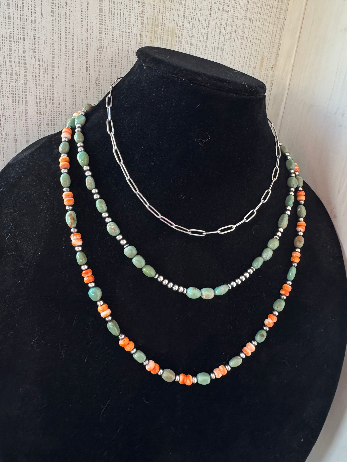 Green turquoise & Orange spiny necklace