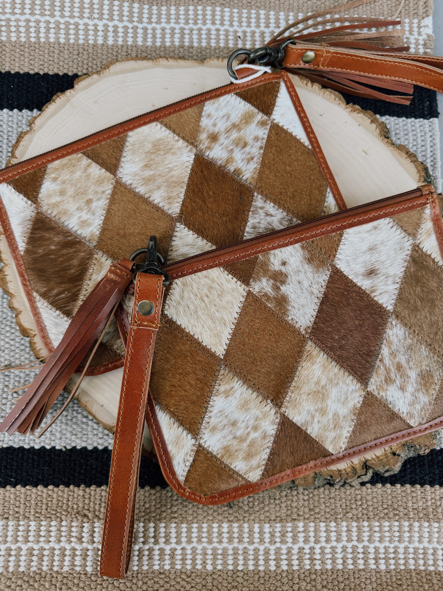 Large cowhide key wristlet
