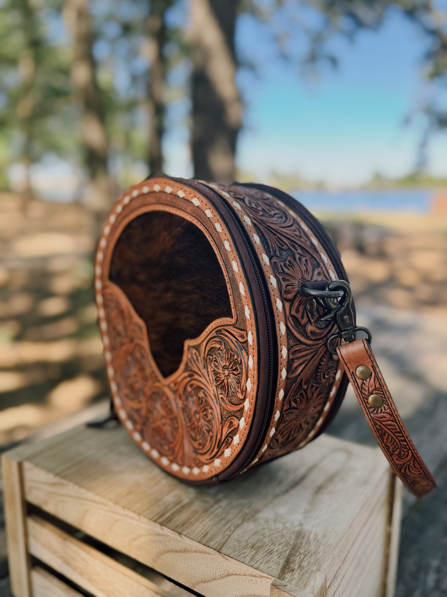 Tooled/Cowhide Round bag