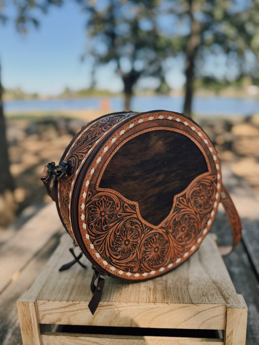 Tooled/Cowhide Round bag